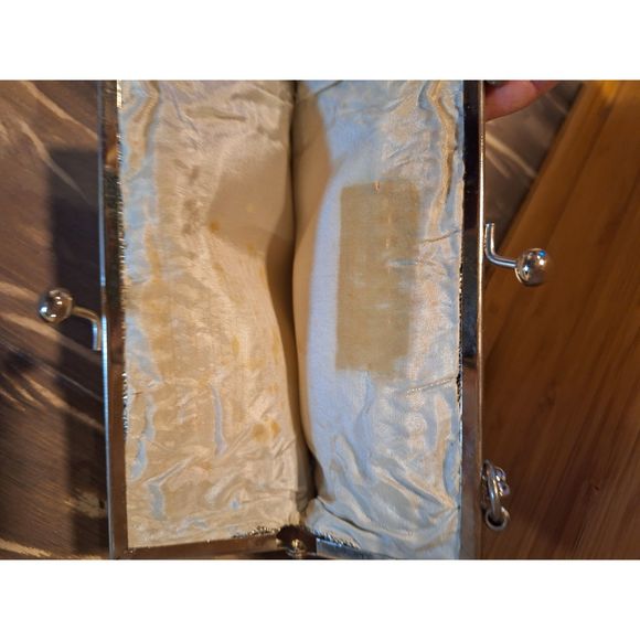 Vintage 60s Silver Crochet Ladies Evening Bag Heurette of Miami Italy - Picture 4 of 8